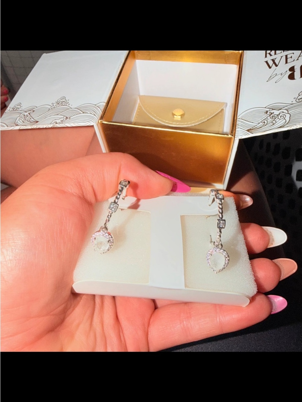 Delicate Silver Crystal Drop Earrings - Women Jewelry - Picture 2 of 3